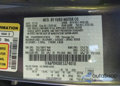 2014 Ford Fusion Se из США, поврежденный, VIN 1FA6P0HD0E5374010